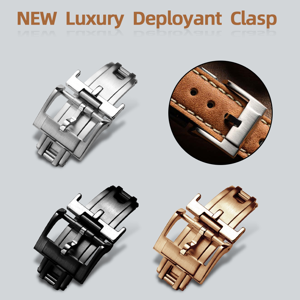 Luxury Watch Black - NOUVEAU Fermoir Déployant de Luxe 16mm